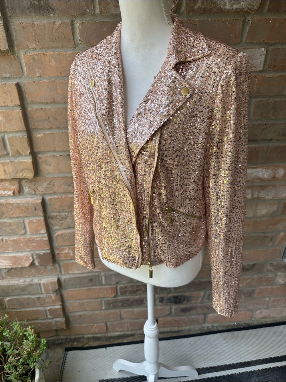 VENUS Rose Gold Sequin Tweed Moto Blazer